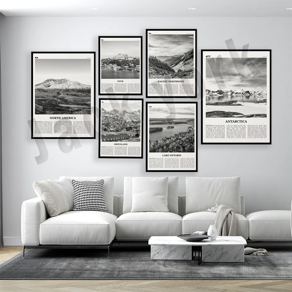 Черно-белый фотопостер для путешествий в Антарктике, Арктике, озере Онтарио, озере Эри, тихоокеанском северо-западном, Северной Америке, Гренландии