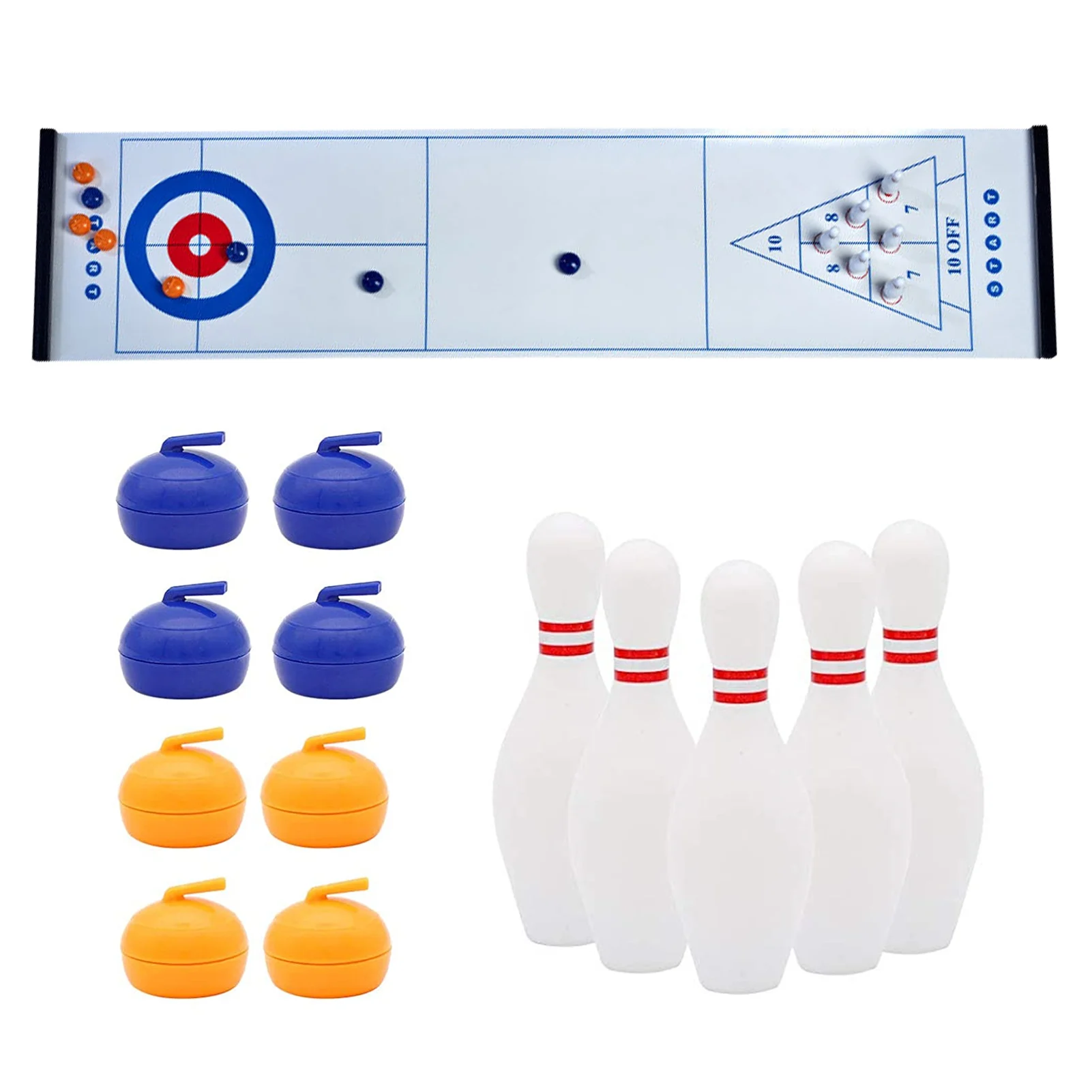 

Tabletop Shuffleboard Bowling Curling Game Set Portable Mini Tabletop Games Family Parent Children Board Games With 6 Bowling