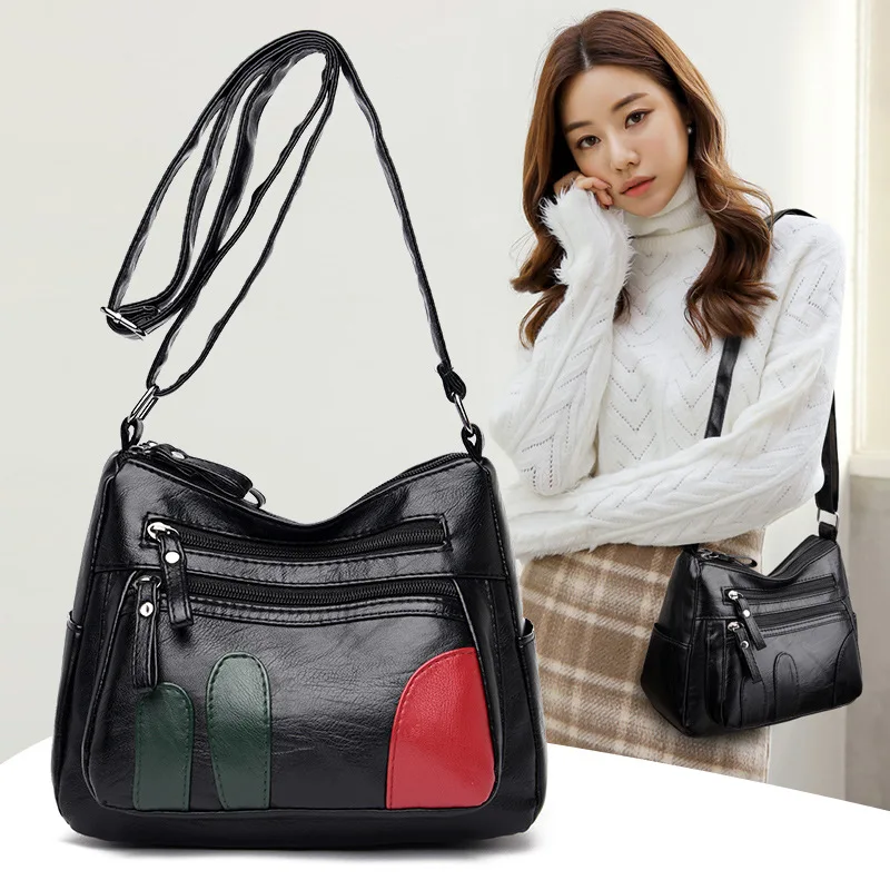 

2021 new wash leather women's bag trend retro women's single shoulder oblique span bag large capacity middle-aged mother bag
