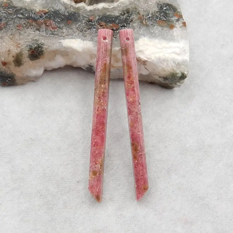 

Semiprecious Natural Stone Rhodonite Earring Accessories 54x4x4mm 7g Fashion Jewelry DIY Moving
