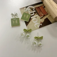 s925 silver needle green lily of the valley flower mori pastoral bow earrings female 2022 new sweet ear clip