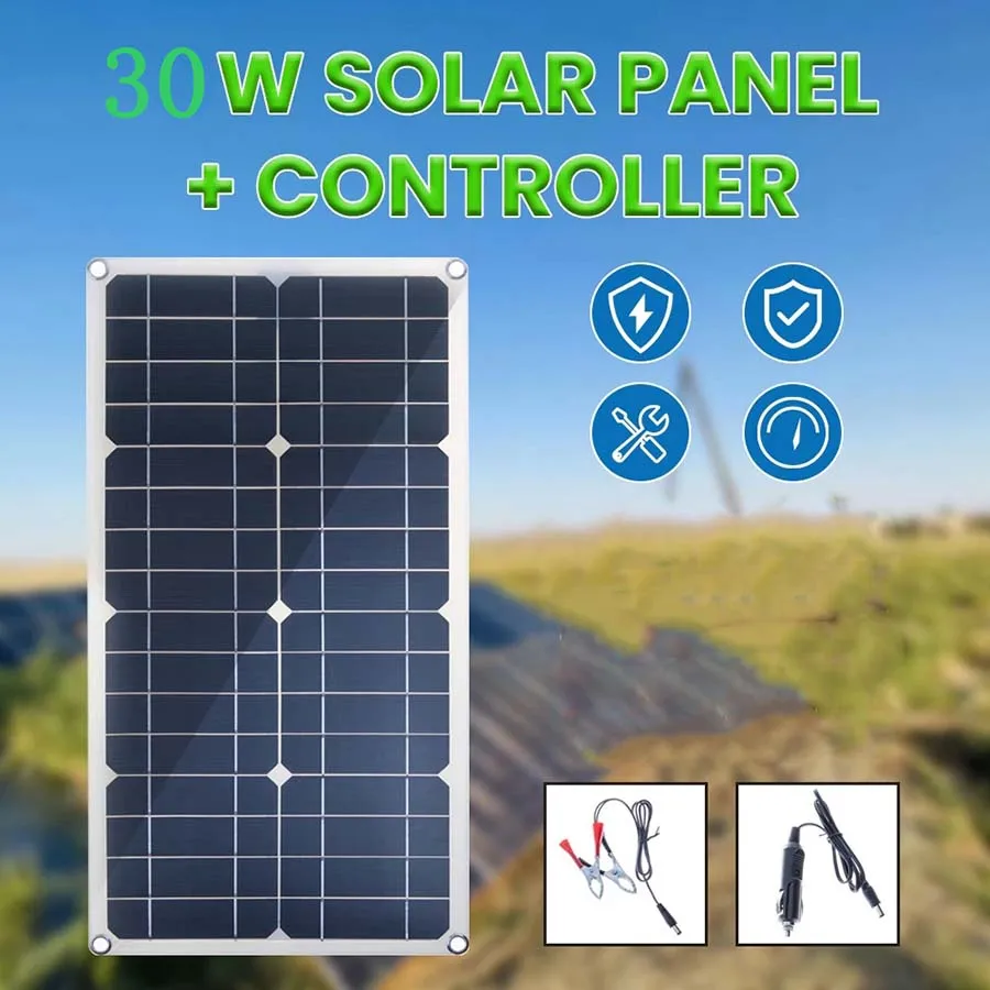 

Solar Panel USB Waterproof Outdoor Single Crystal 30W Hike Camping Portable Cells Battery Solar Charger Plate for Mobile Phone P