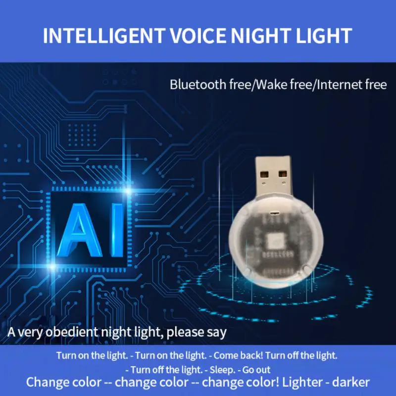 

New Smart Voice Control Night Light Colorful USB Night Light No Internet Connection Required Speak To Control Lighting Universal