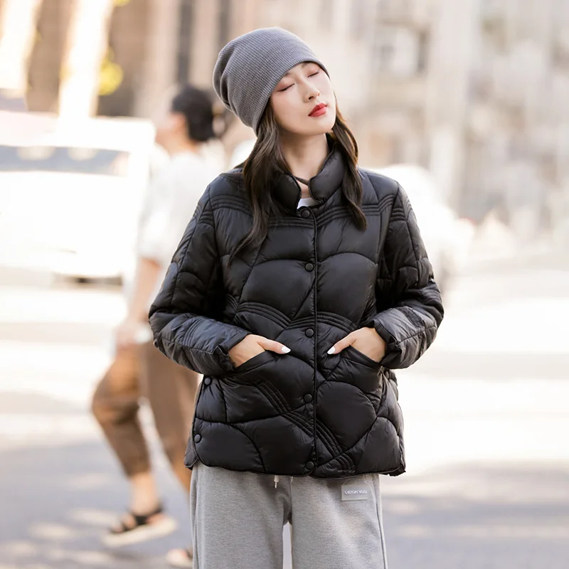 Standing Collar Cotton Down Jacket Demi-season Women's Short 2023 Autumn Female  Winter New Relaxed Casual Spring Quilted Fluffy