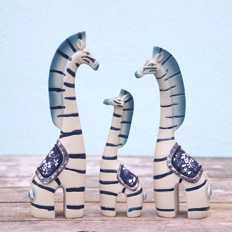 3Pcs/Set Resin Zebra Horse Statues Figurines Vintage Family Member Animal Sculpture Artwork Ornaments Home Desktop Decor