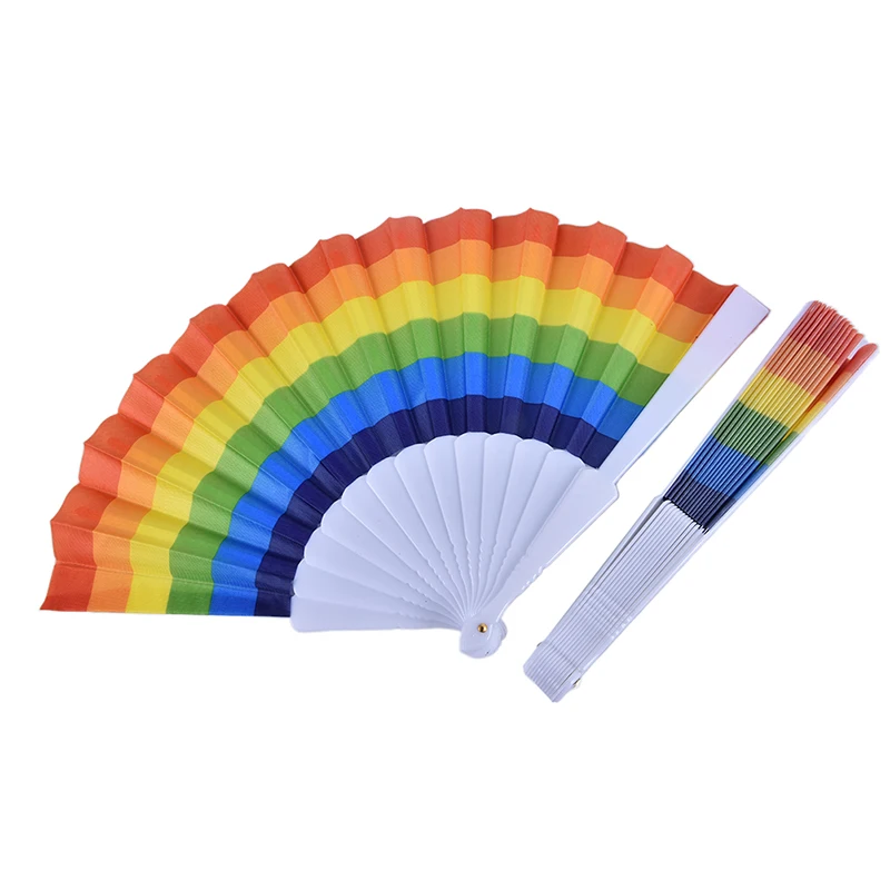 

1PCS Rainbow Handheld Folding Fan Rainbow Folding Dance Performance Home Decoration Fan Art Craft Decor