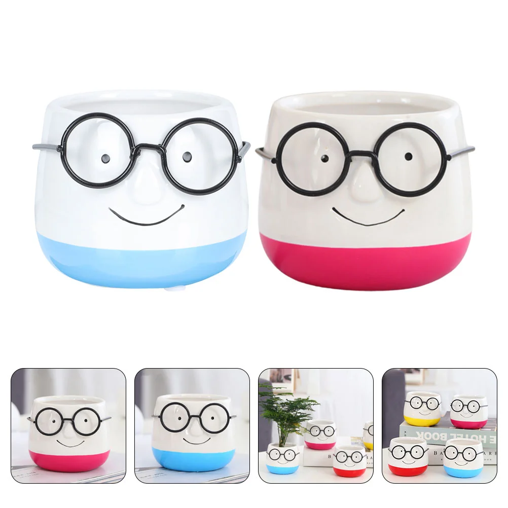 

Pot Planter Ceramic Flowereyeglasses Bonsai Small Container Flowerpot Desktop Porcelain Design Nurserygarden Face Creative