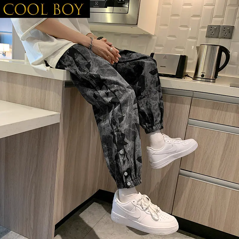 

E BOY Men Casual Pants Joggers Harem Trousers Loose Ankle Length Camouflage Streetwear Male Casual Safari Style Hip-hop Fashion