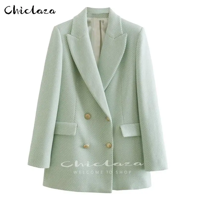 

CHICLAZA Women 2022 Spring Autumn Chic Button Elegant Office Blazer Coat Ladies Casual Pockets Suit Jacket Female Outwear