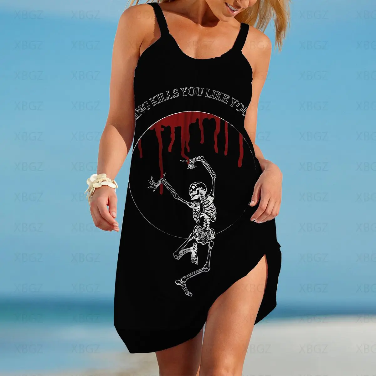 Top Dresses for Women 2022 Sling Women's Summer Dress Boho Woman Sleeveless Sexy Party Skull Flower Beach Gothic Clothing S-5XL images - 6