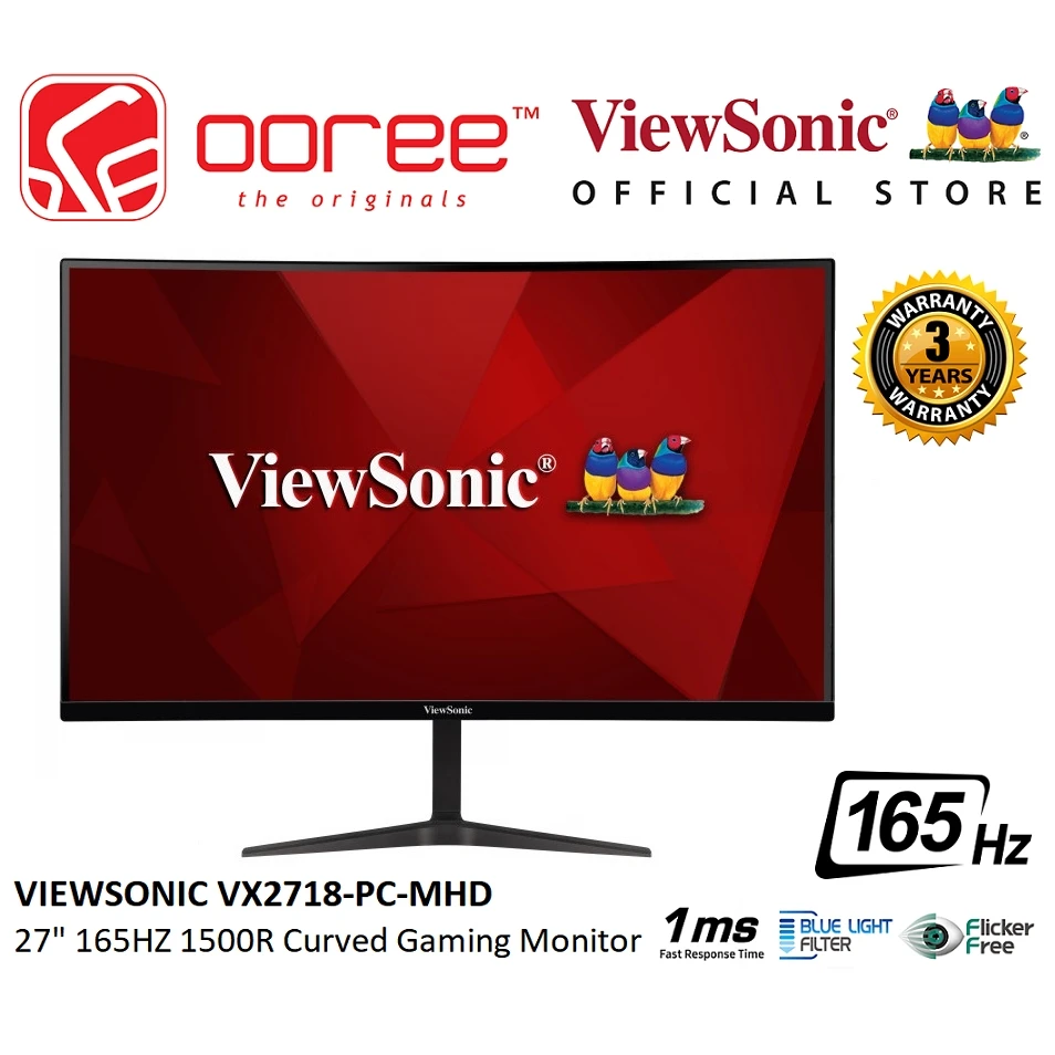 

VIEWSONIC 27 дюймов VX2718-PC-MHD (изогнутый)/VX2718-P-MHD (плоский светодиодный игровой ЖК-монитор LED FULL HD VA (1 мс, 165 Гц, динамик, VESA)