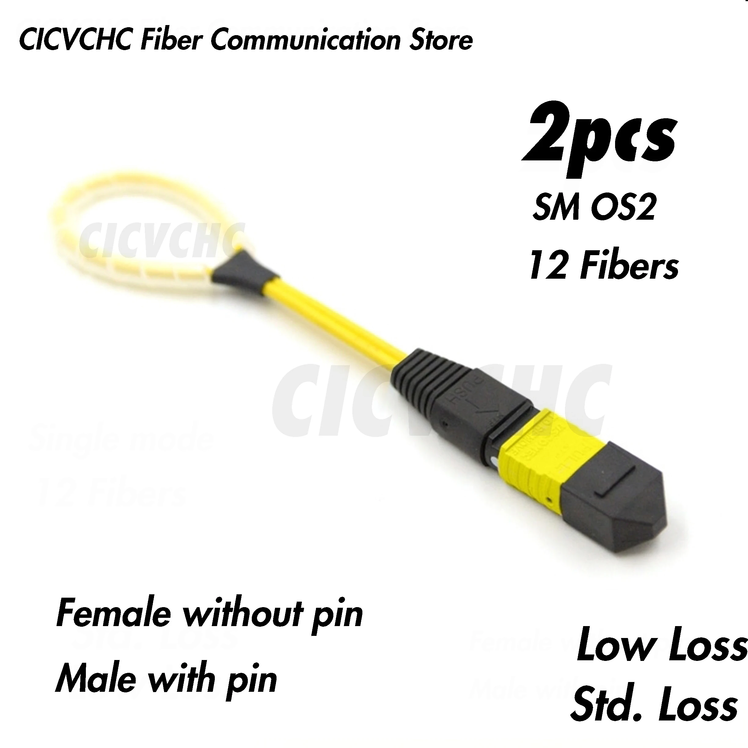 2pcs 12 Fibers MPO/APC Loopback Single mode OS2 with Elite or Standard Loss Pull Type