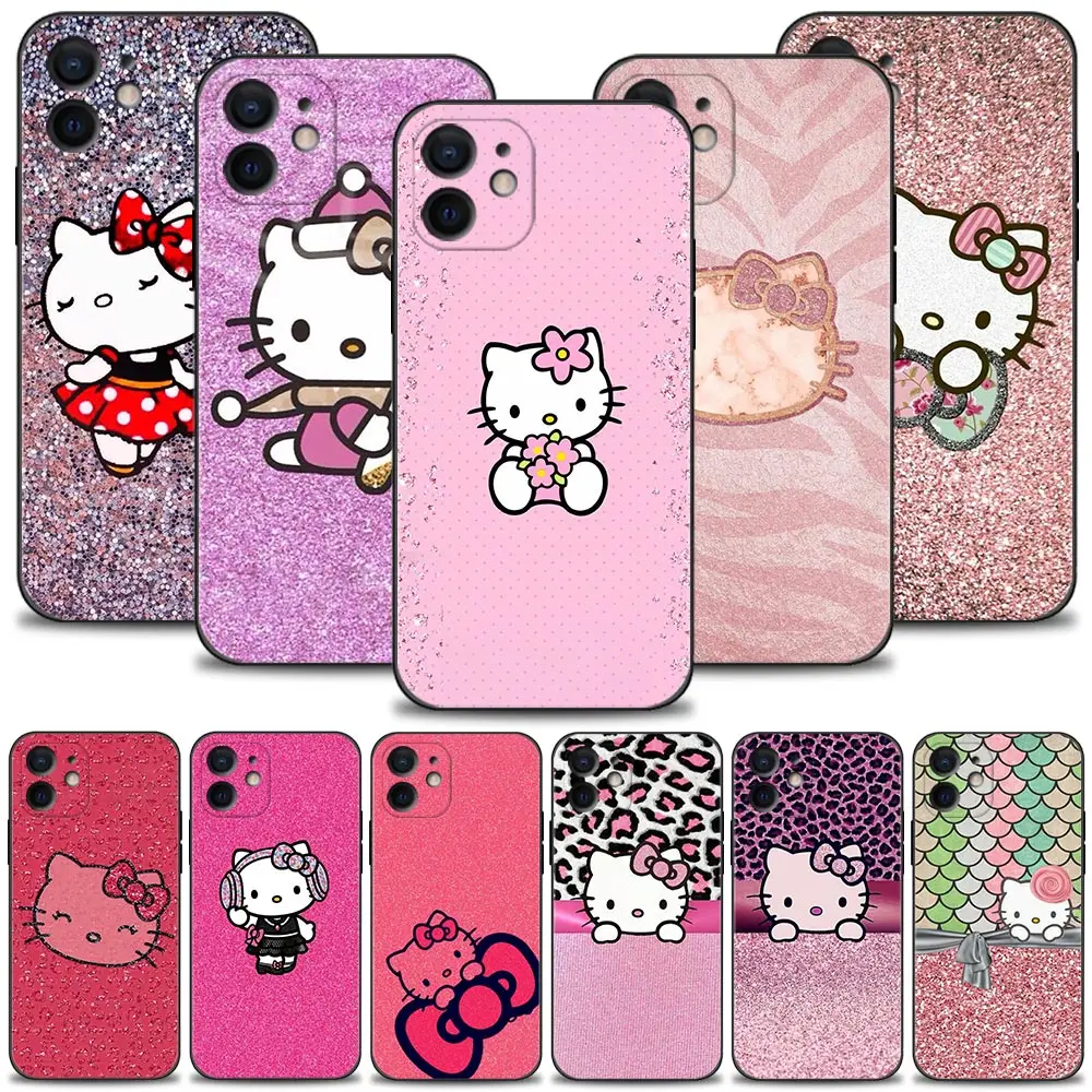 

Phone Case For Apple iPhone 13 12 11 Pro Max Mini XS XR X 7 8 6 6S Plus 5 5S SE Silicone Bumper Hello Kitty Flower Bling Colour