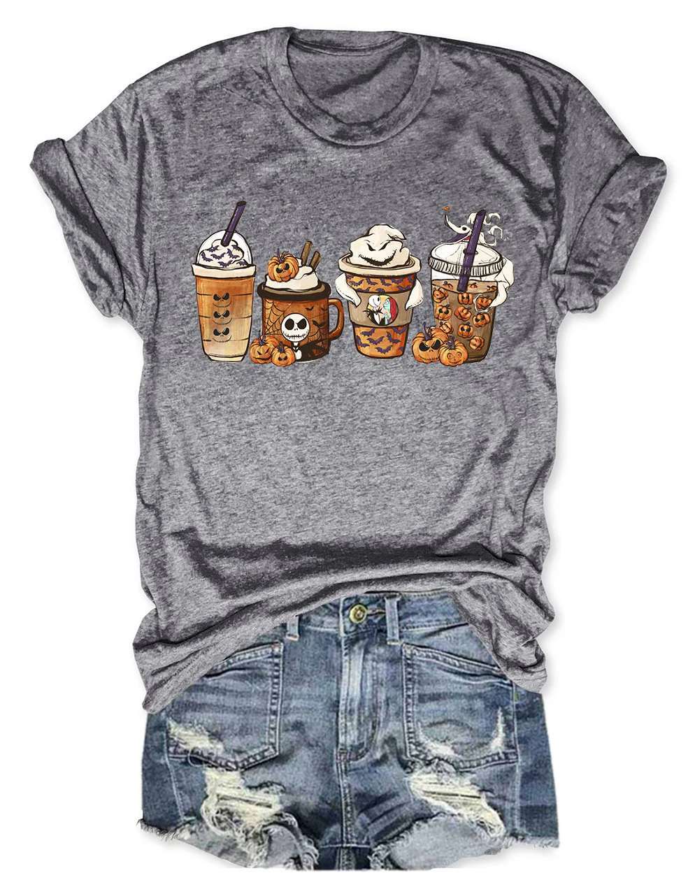 

Rheaclot Nightmare Coffee Latte Pumpkin Women's Retro Vintage Cotton T-shirts Ladies Graphic Tees Tops
