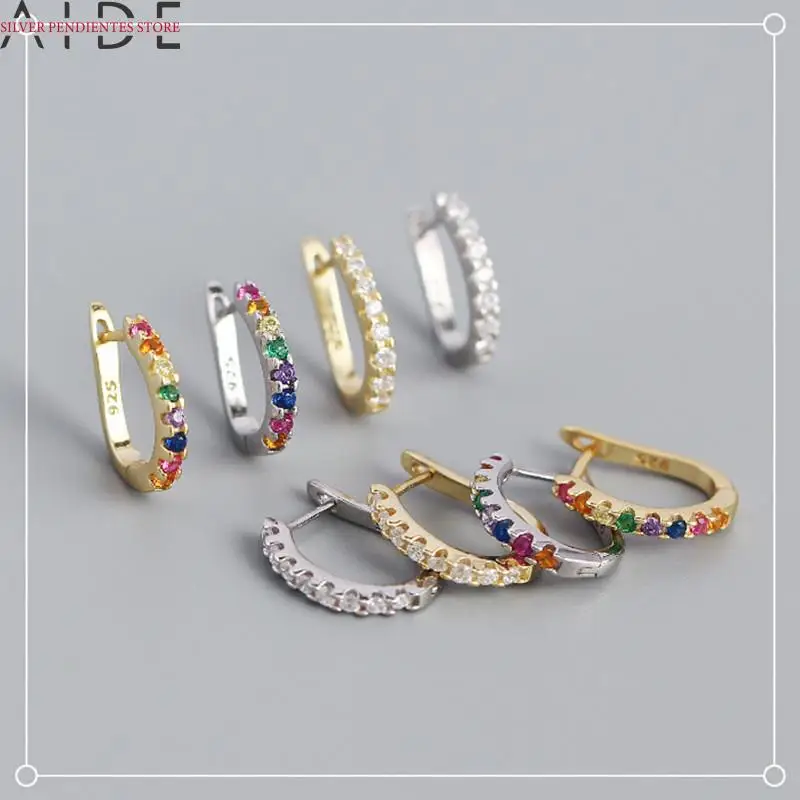 

AIDE French U-shaped Ear Buckle Single Row Diamonds Earrings S925 Sterling Silver Metal White Colorful Hoops Earrings For Women
