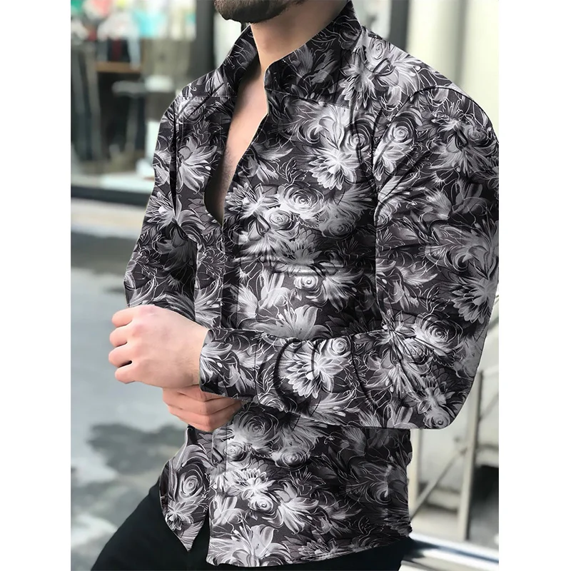 

Men's butterfly print shirt, tight shirt, men's long sleeve shirt, 2022 cotton e-shirt