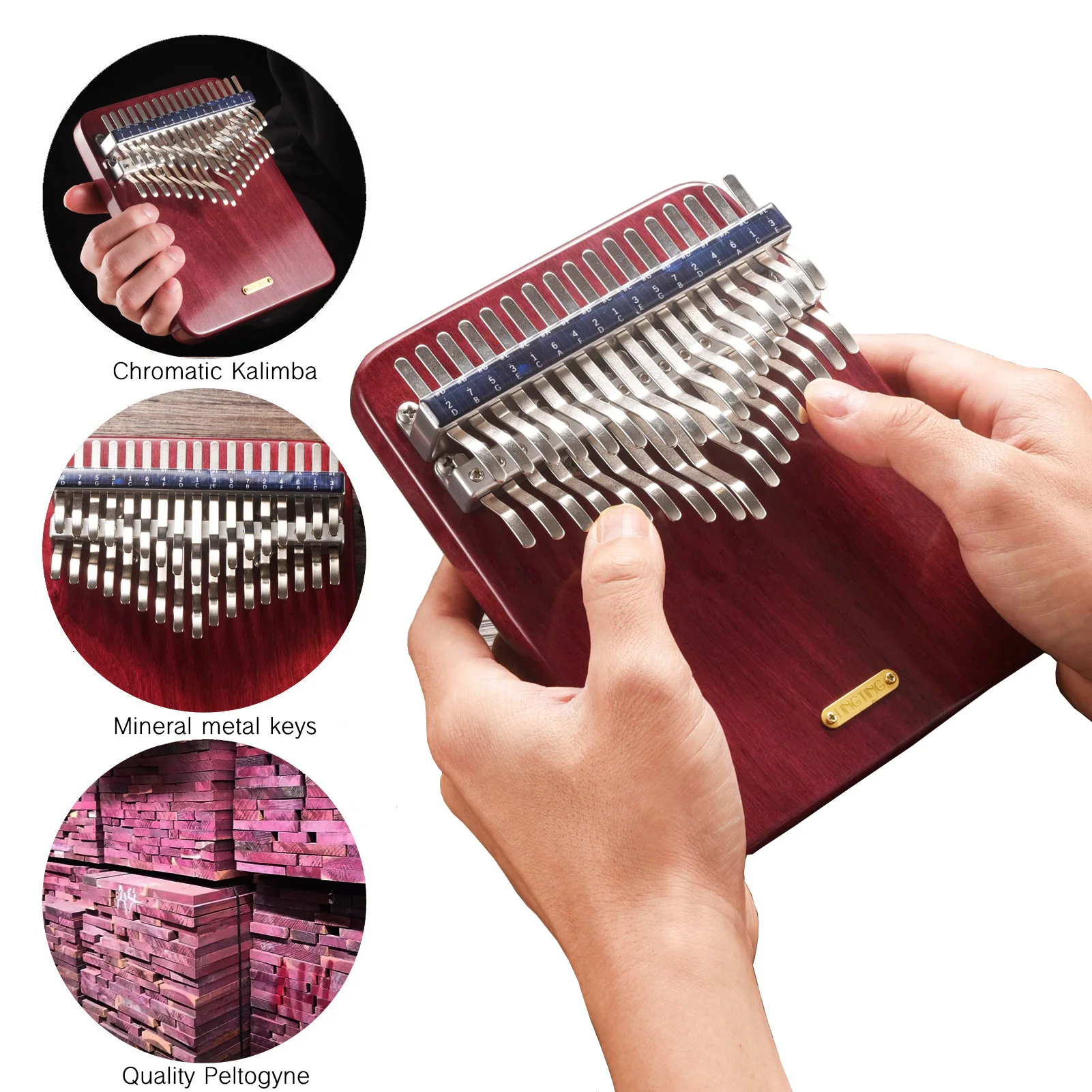 LingTing Kalimba 34 keys Thumb Piano Mbira Finger Piano Gift for Kids Adult Beginners Professional（LT-K34V,snow whisperer)