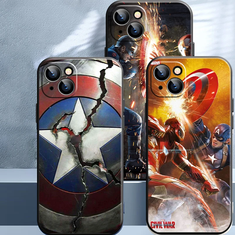

Avengers Captain America Phone Case For iPhone 14 13 12 Pro Max Mini 11 Pro X XR XS Max SE 7 8 Plus Black Shell Cover Carcasa