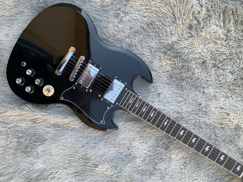 

In stock black Color Standard SG Electric Guitar Solid Body mahogany wood body and neck Rosewood Fretboard, Thunder Frets