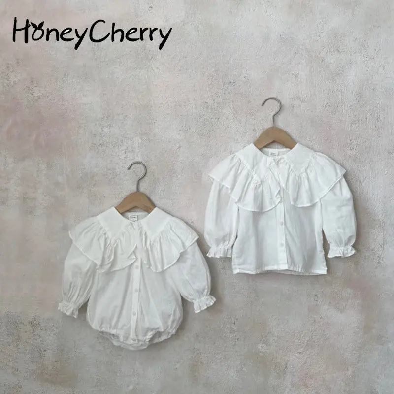 

Новинка осени, боди с кукольным воротником HoneyCherry, боди с длинными рукавами для маленьких девочек, боди с длинным рукавом
