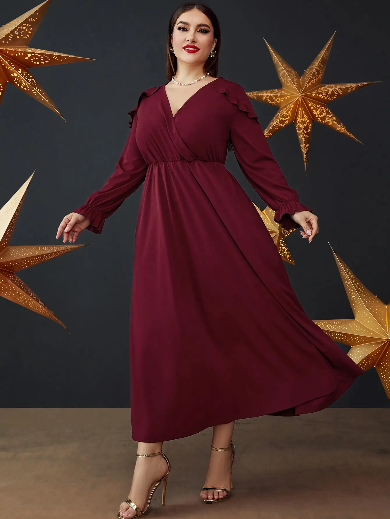 Add Elegant Plus size Puff Sleeve Dress