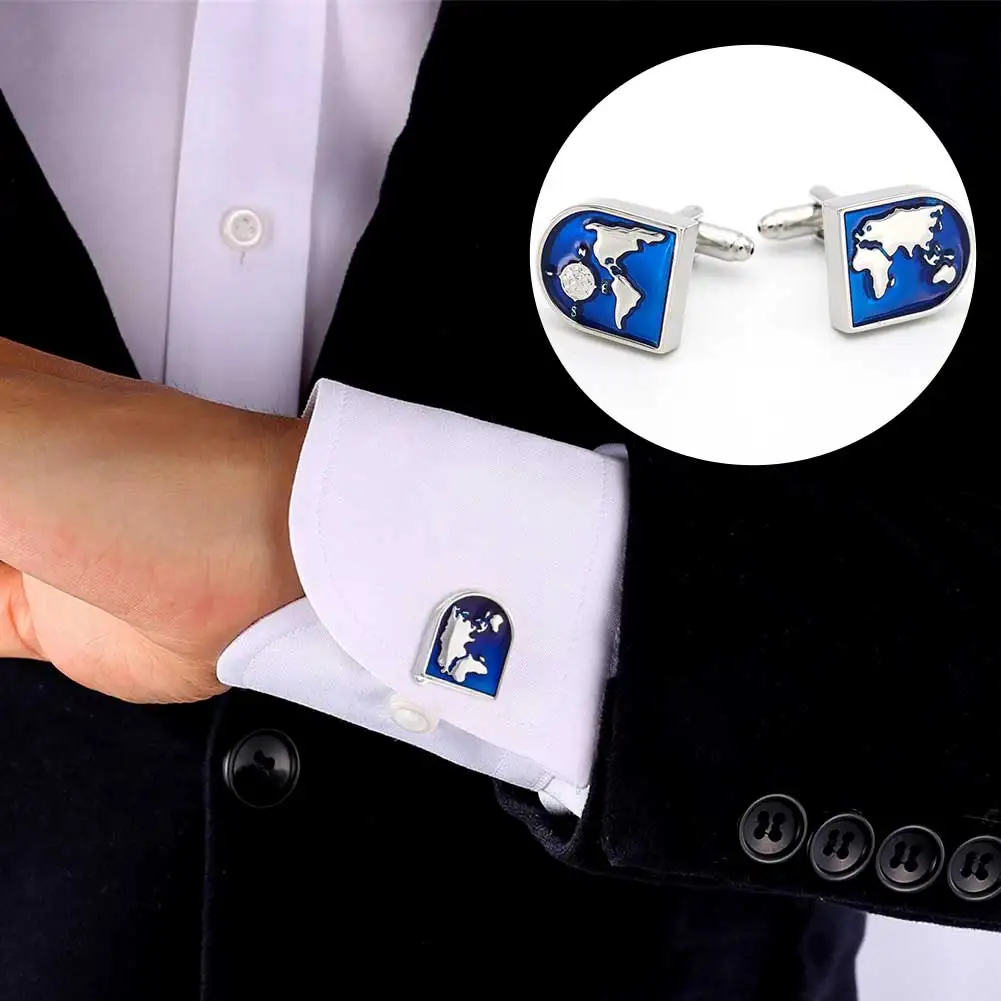 

1pair Formal Occasion Cuff Button Clothing Accessories Shirt Suit Men Cufflinks For Business Earth Map Jewelry Wedding Party