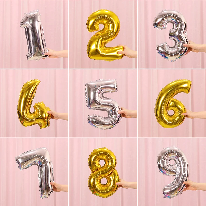 

16 Inch Small 0-9 Digital Gold Silver Aluminum Film Balloon Wedding Birthday Party Decoration Event Decoration Party Decoration