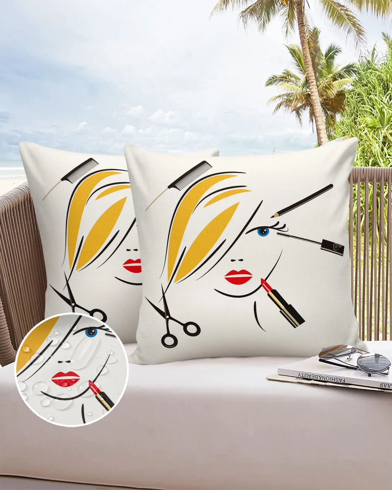 

Woman Face Makeup Lipstick 2PCS Pillowcases Cushion Cover Home Bedding Room Decorative Sofa Waterproof Throw Pillow Case