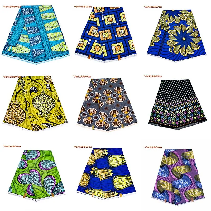 

African Real Wax Print Fabric Organic 100% Polyester VeritableWax High Quality 6 Yards 3Yards African Fabric For Party Dress A-2