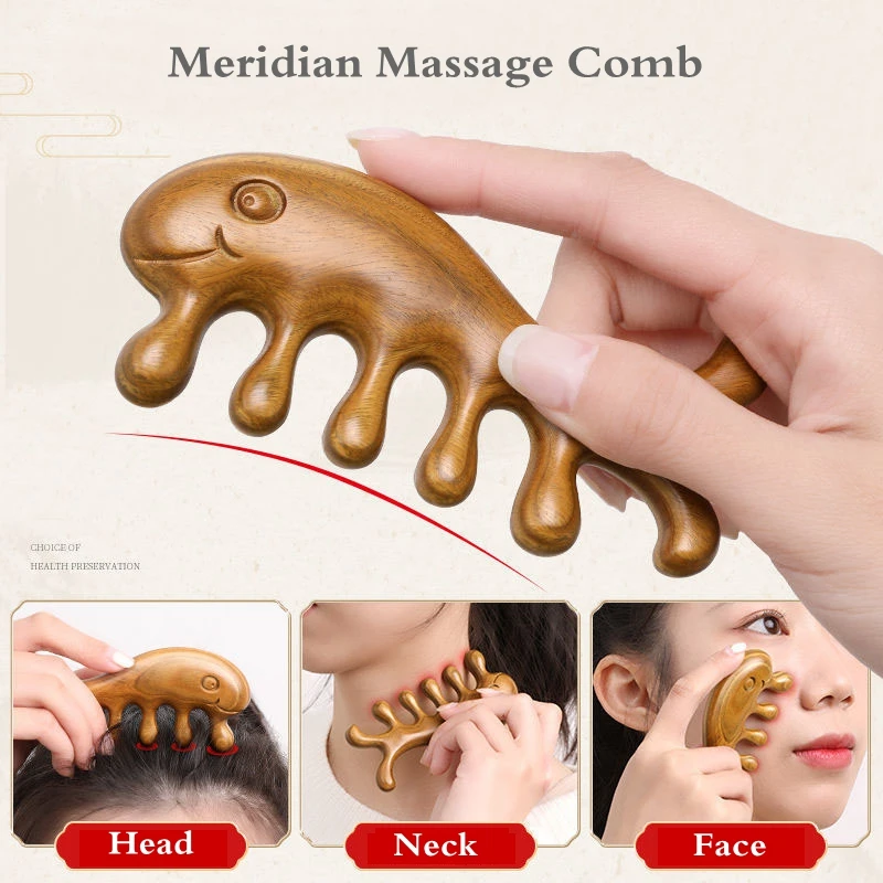 

Sandalwood Massage Comb Multifunctional Head Meridian Scalp Massage Relax Facial Acupuncture Anti Hair Loss Scraping Treatment