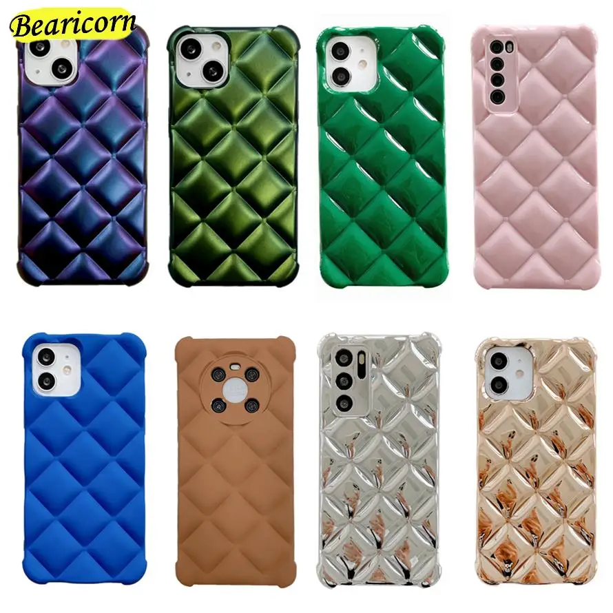 

3D Candy Color Luxury Diamond Lattice Phone Case For iPhone 11 12 13 Pro X XR XS Max 7 8 Plus Plain Cute Soft Back Cover Case