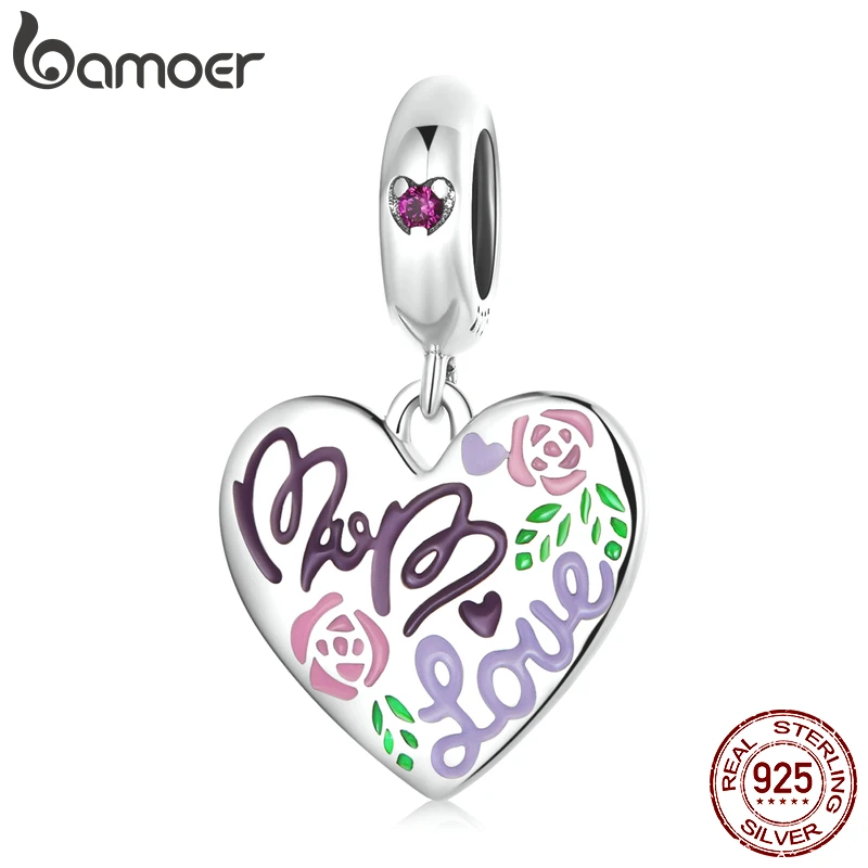 

BAMOER 925 Sterling Silver Mother's Day Heart Doodle Pendant fit for Women Original Bracelet & Bangle Fine Jewelry Dainty Gift