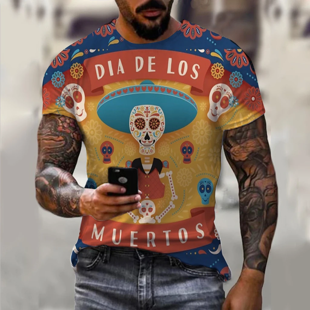 

Funny Sugar Skull Mexican T-shirt Anime Cartoon Anime Mexico Independence Day Day of the Dead T-shirt For Men Women's Top tees