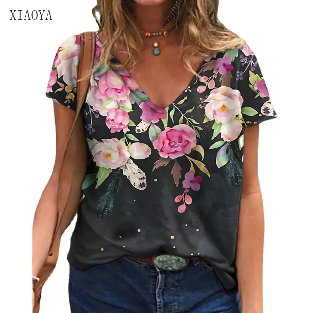 

T-shirts Woman Summer 2022 Baggy Blouses Women Mexico V-Neck Tops Harajuku Style Short sleeve Tee Cheap Wholesale Women Clothes