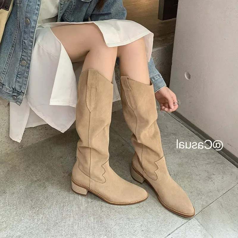 

Женские замшевые ботинки без застежек, с острым носком