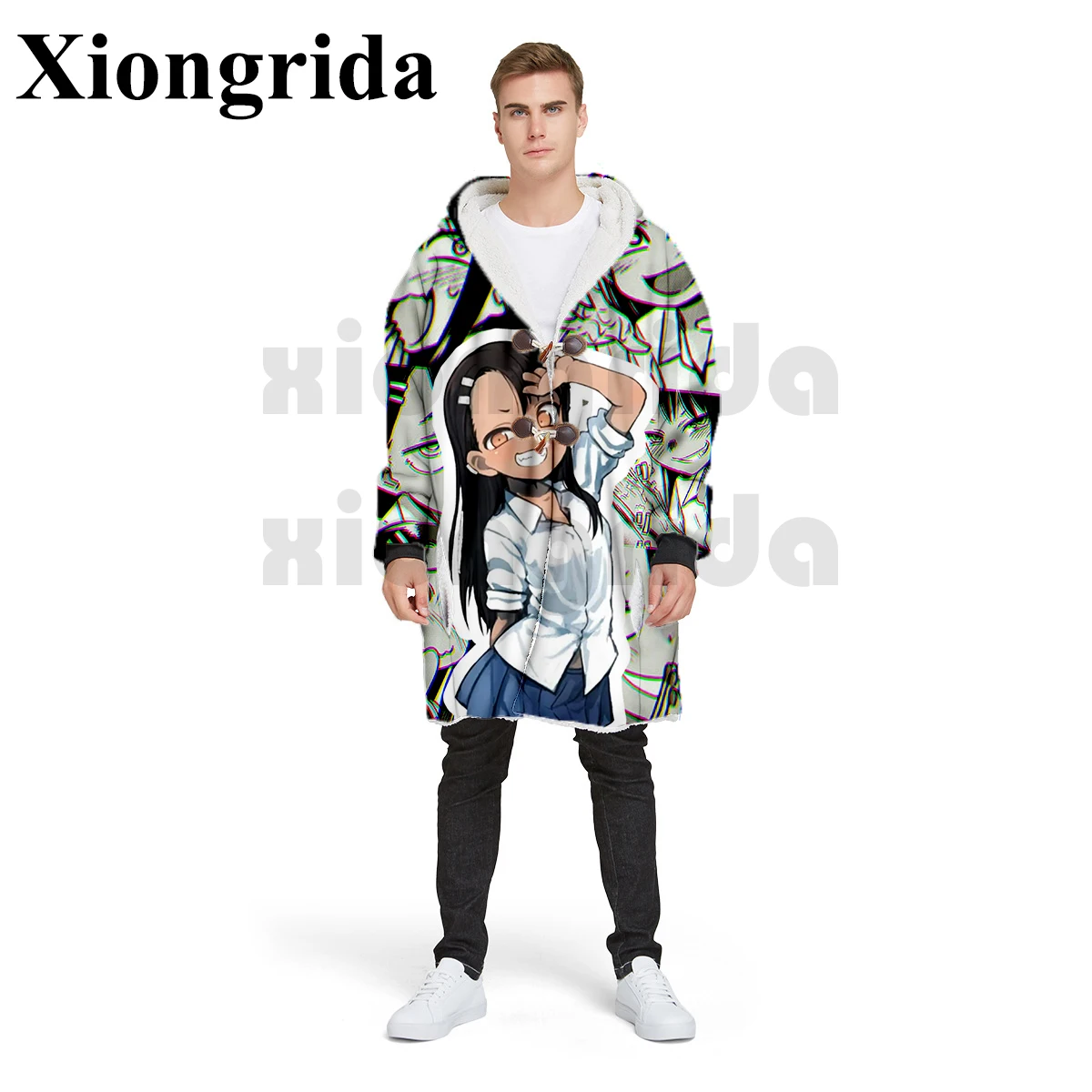 Hentai Sexy Anime Print Hoodies Mens Thick Jacket Nagatoro Hayase Kawaii Hood Casual All Over Unisex Pullover Warm Coat