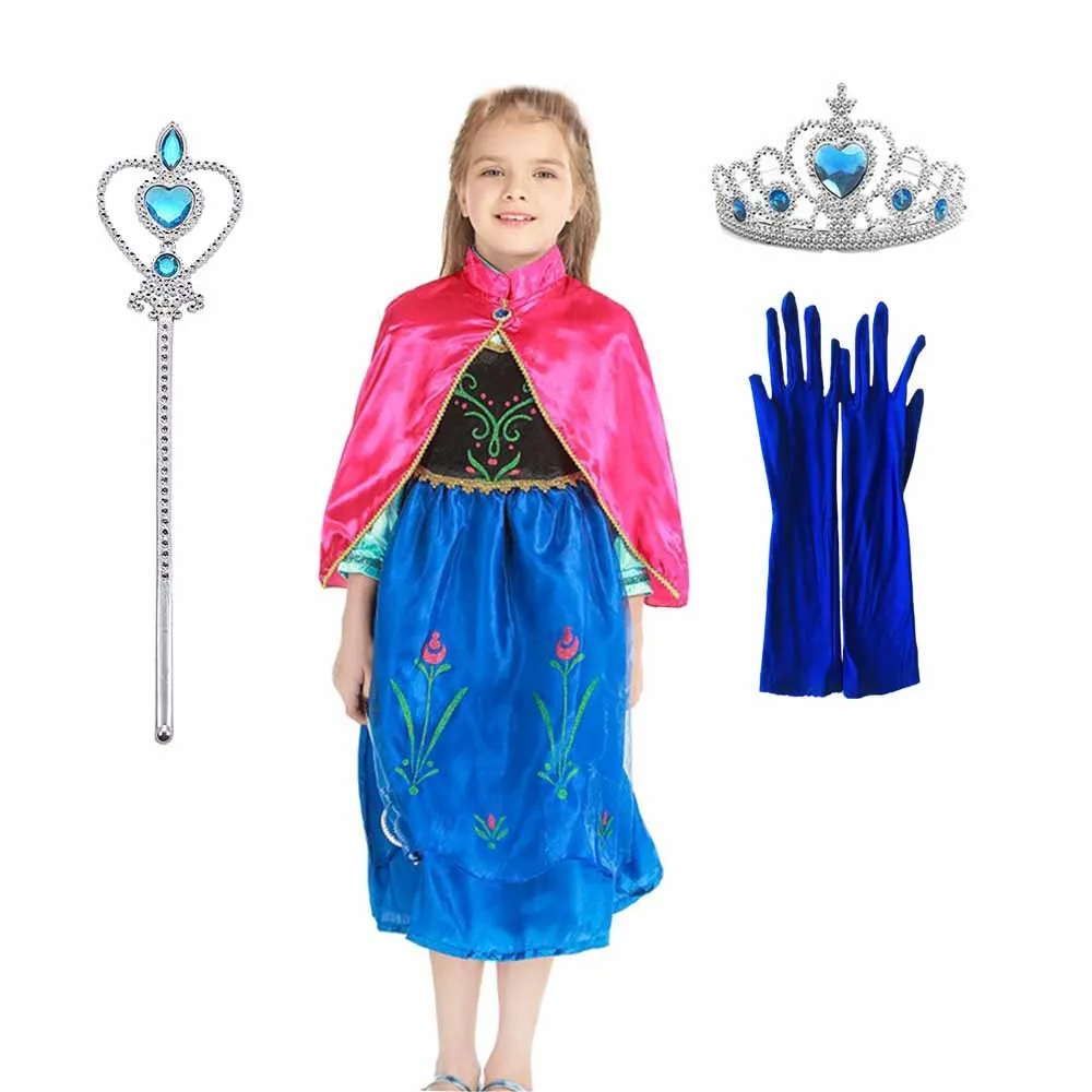 Платье Анны и Эльзы для девочек изящный костюм принцессы летние платья с высоким