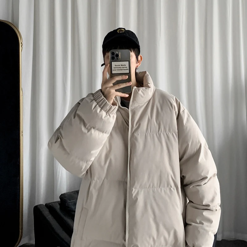 Mens Winter Jacket Stand Collar Warm Thick Casual Parka Coat Streetwear Overcoats