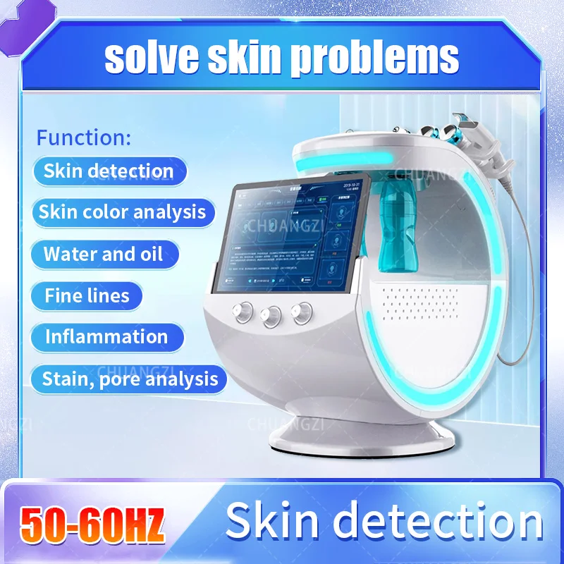 

Ice Blue Facia Hydrafacial Machine 7 in 1 Hydra Oxygen Water Peeling Facial Tools With Skin Analyzer Machine