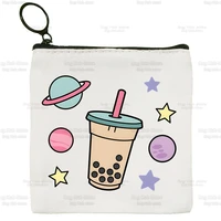boba milk tea mini coin purse canvas cartoon cute student wallet bubble tea cute coin case zipper hand female key case