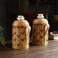 1 6l top quality classical bamboo retro travel thermos flask water bottle heat cold preservation hand make