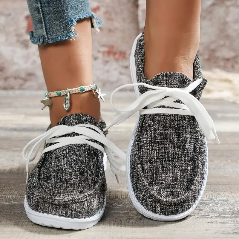 2023Fashion Lace-up Casual Women's Shoes Spring and Autumn Platform Canvas Sports Shoes Women's Lightweight Flat Shoes Plus Size