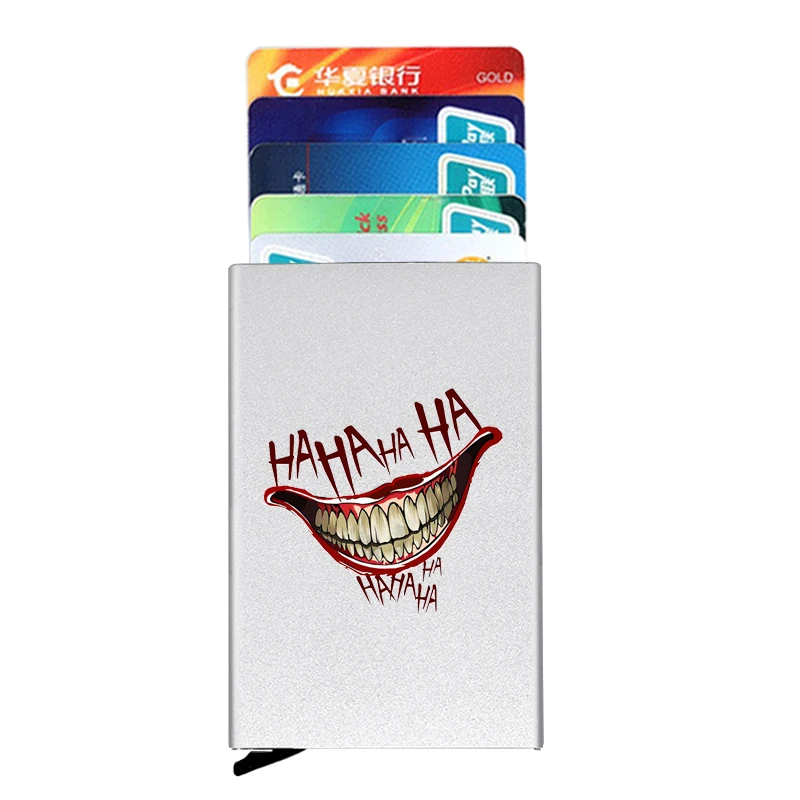 

Funny Hahaha Design Printing Anti-theft ID Credit Card Holder Thin Aluminium Metal Wallets Pocket Case Bank Card Box