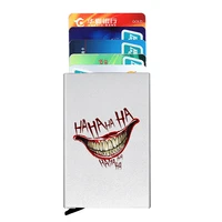funny hahaha design printing anti theft id credit card holder thin aluminium metal wallets pocket case bank card box