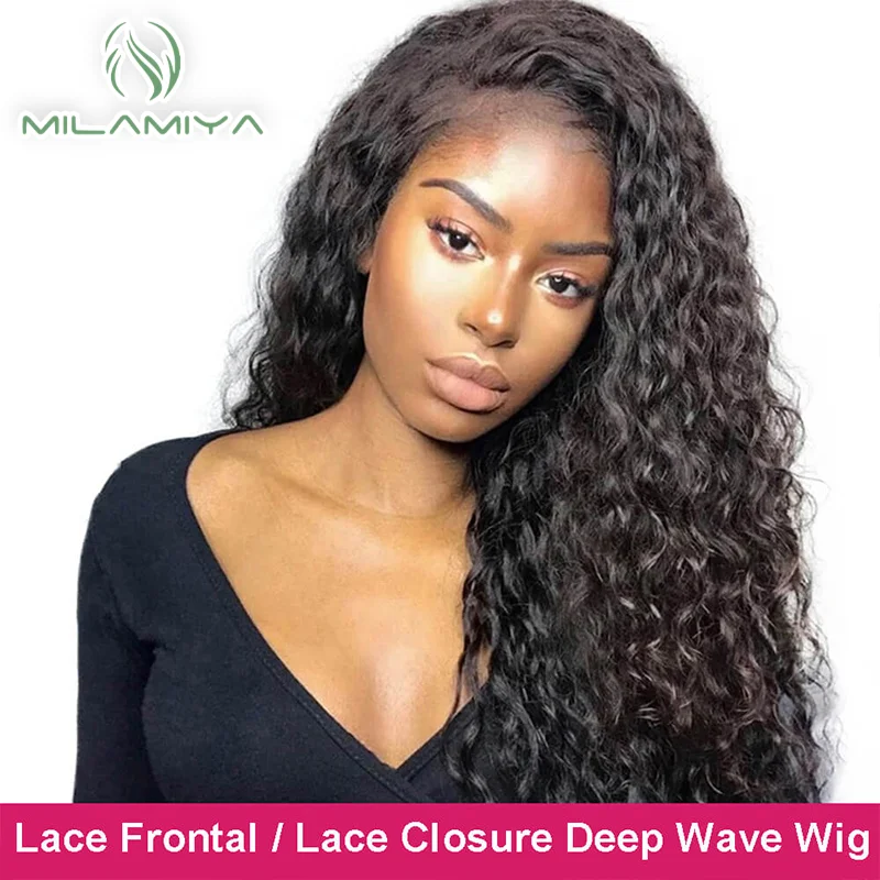 Brazilian Deep Wave Lace Frontal For Women PrePlucked 4x4 5x5 Closure Wig Transparent 13x4 13x6 Lace Front Human Hair Wigs