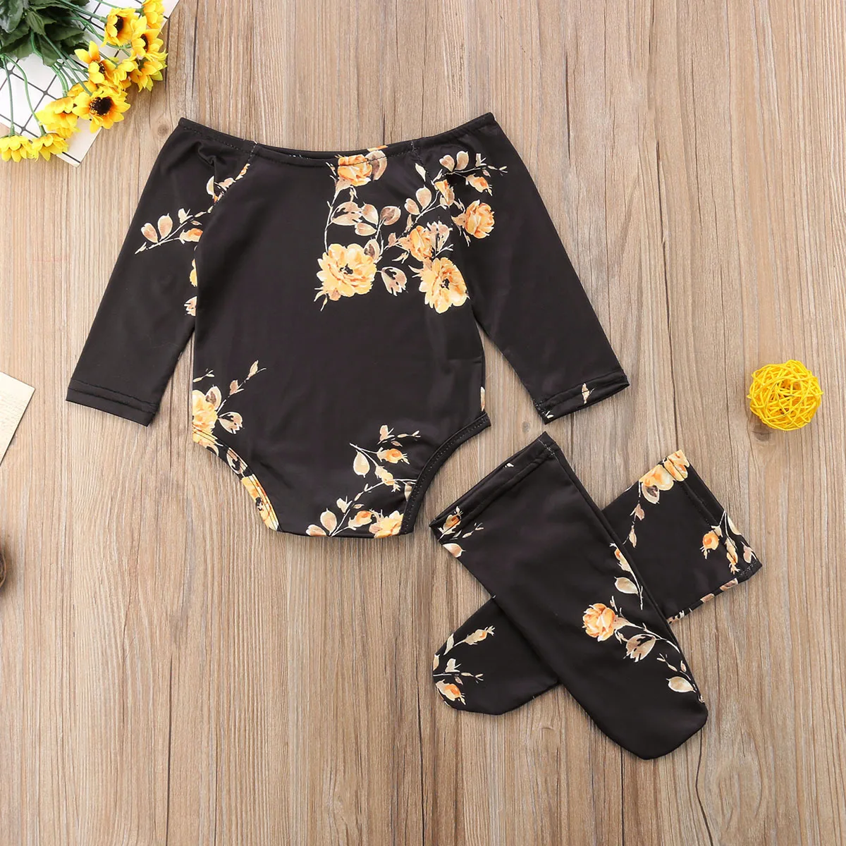 

Newborn Baby Girls Flower Long Sleeve Romper Set Jumpsuit+Leg Warmers 3Pcs Outfits Clothes