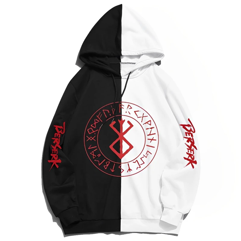 

Black White Anime Hoodie Berserk Guts Hoodies Fashion Sweatshirt Harajuku Loog Sleeve Graphic Pullovers Spring Autumn Cloth Tops