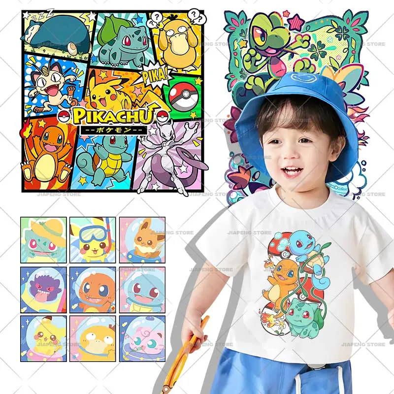 

Pikachu Iron on Patches for Clothes Heat Transfers Cartoon Cute Pokemon Printed Thermal Stickers on Kids T-shirt Appliques Decor