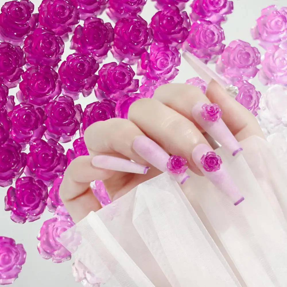 

100pcs Sunlight Color-Changing Camellia Rose Nail Charms Decorations 3D Clear Rhinestone Parts Kawaii Nail Supplies Accessories