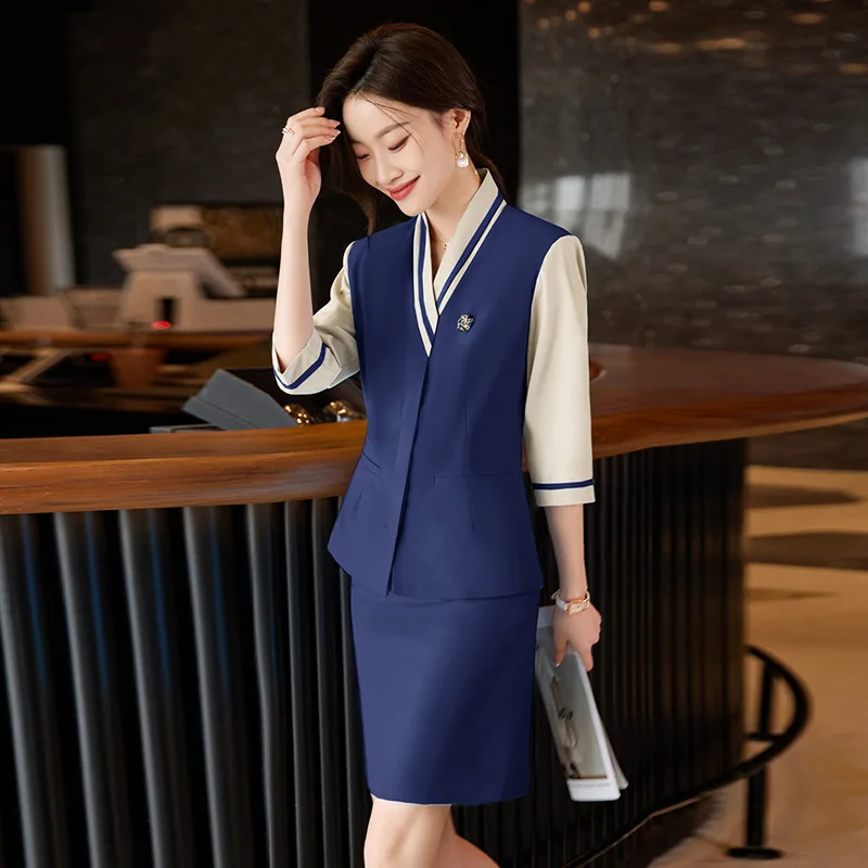 

Summer Thin Suit Suit Skirt Business Temperament Workwear Mid-Sleeve High-End Beauty Salon Medical Beauty Front Desk Reception W